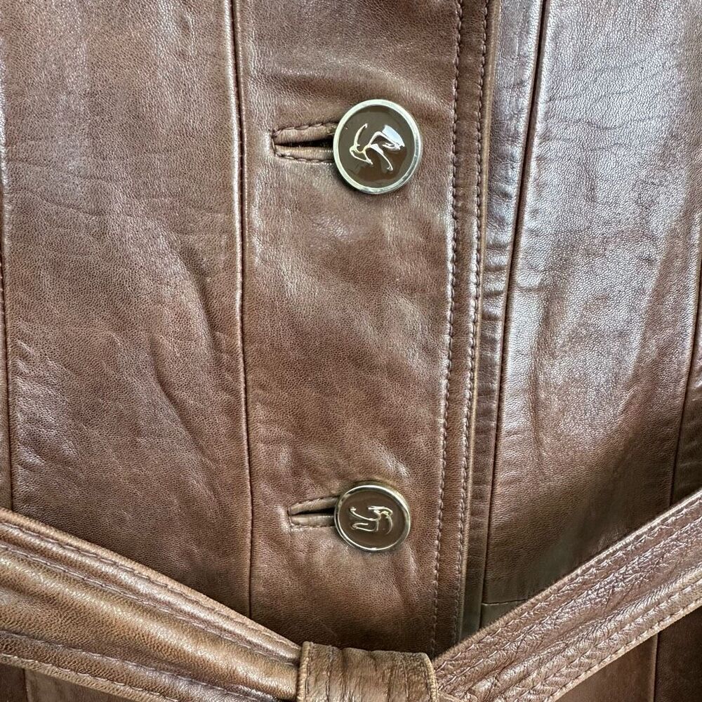 Skin Gear Napa Y Ante Vintage Women’s Supple Butter Soft Cognac Leather Trench C - Picture 10 of 10